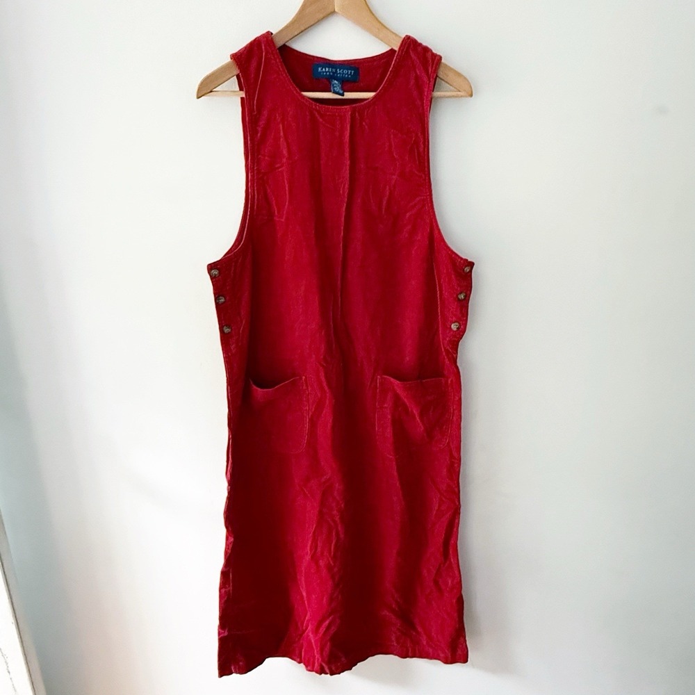 Vintage 90s Jumper Dress Women Small Red Corduroy Pinafore Mod Teacher Cottage